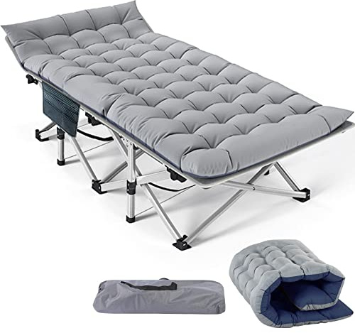 Slsy Folding Camping Cot for Adults with Pad, Padded Portable Sleeping Cots, Camp Bed with Carry Bag for Outdoor Travel, Beach, Hiking