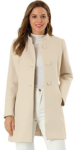 Allegra K Women's Winter Overcoat Mid-Long Stand Collar Single Breasted Coat Outerwear Beige XL