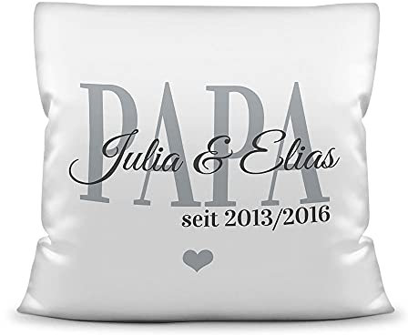 Kissen mit Füllung - Papa seit - zum selbst gestalten mit Kindernamen und Geburtsjahren - Geschenk für den besten Papa - Kissen Polyester - Weiß, 40x40 cm