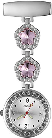Avaner Pflegeruhr Krankenschwesteruhr Blumen Design FOB Analog Quarzwerk pulsuhr Ansteckuhr Unisex Silver schwesternuhren mit Pin/Clip Set ausziehbar Arzt Doktor Medical Taschenuhr