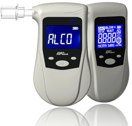 iBACheck uppladdningsbar alkoholtestare alkotestare med kontroll av bakgrundsbelysning. Alkomätare med lång batteritid och sista ~250 tester efter full laddning (vit)