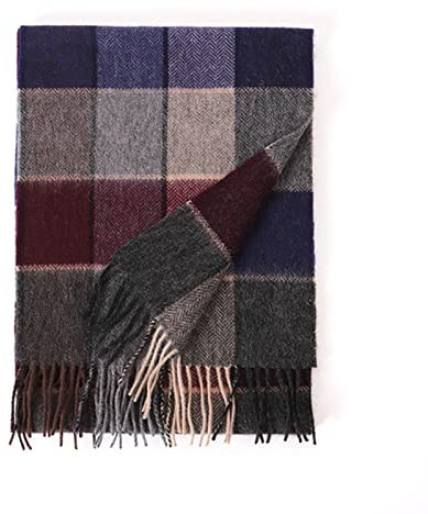 UKKO Kaschmirschal Winter Männer Karierte Wolle Kaschmirschals Für Frauen-Gray Blue Stripe
