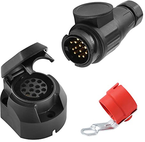 SPARKMOTO Anhänger Stecker 13 Polig und Anhänger Steckdose 13 Polig,mit Halter Anhängerstecker,12V Wasserdicht 13 Polige Wohnwagen Anhänger Stecker Steckdose AHK Steckdose Stecker nach ISO11446(lang)
