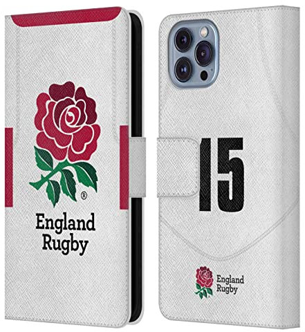 Head Case Designs Licenza Ufficiale England Rugby Union Posizione 15 2020/21 Giocatori Home Kit Custodia Portafoglio in Pelle Compatibile con Apple iPhone 14