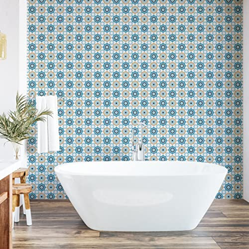 ABAKUHAUS marocain Papier peint autocollant pour la maison, Oriental Star Forme Motifs, Accent de salon et de cuisine auto-adhésif, 33 cm x 90 cm, Deep Sky Bleu Ecru