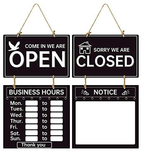 Yeeda Cartello orario aziendale, cartello aperto chiuso, doppio lato per aziende, lavagna decorativa di benvenuto per store, negozio, palestra