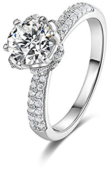 StarGems 2ct Moissanit 925er Sterlingsilber platiniert Doppellagig Zirkonia Kronen-Form Prinzessin & Königin Ring mit sechs Zacken B4745-2ct-7.5
