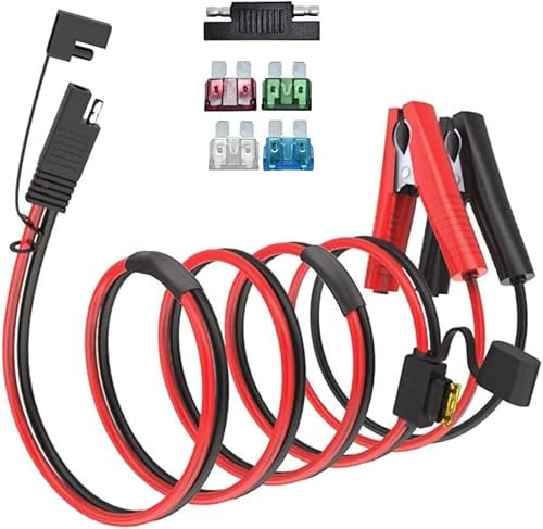 ELFCULB SAE auf Batterie Krokodilklemmen,10AWG SAE Stecker auf Krokodilklemmen Verlängerungskabel mit 10A 15A 20A 25A 30A Sicherungen für Auto Batterie Solarmodul(3M/10FT)