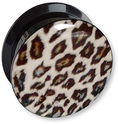 viva-adorno 1 Stück Flesh Plug Tunnel Acryl Schraubverschluss Leopard Animal Print 4-24mm Z554