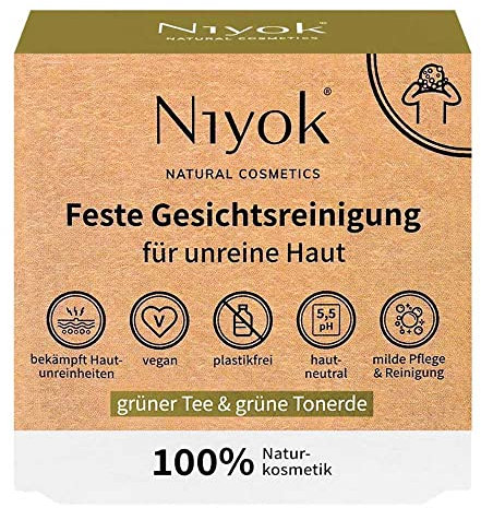 NIYOK Feste Gesichtsreinigung, Grüner Tee & grüne Tonerde, 80g (10er Pack)