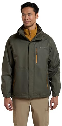 Mountain Warehouse Bracken 3-in-1 wasserdichte Outdoor-Herren-Jacke - wasserabweisende Laufjacke und Arbeitsjacke bei Regen für Herren, Camping-Jacke für Herren Dunkel Grün X-Large