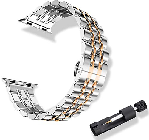 RoYiio Cinturini Metallo Compatibile con Apple Watch Cinturino 42mm 44mm 45mm Series 10 46mm Ultra 2 49mm Cinturino Acciaio Inossidabile per iWatch SE 2 Series 9 8 7 6 5 4 3 2 1 - Argento Oro Rosa