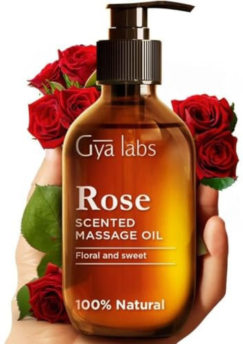 Gya Labs Rosenmassageöle - Verjüngendes Aromatherapie-Körpermassageöl für Männer und Frauen - Hergestellt aus Jojoba, Argan, Sonnenblumen, Süßmandel und Rosen-Otto-Öl (200 ml)