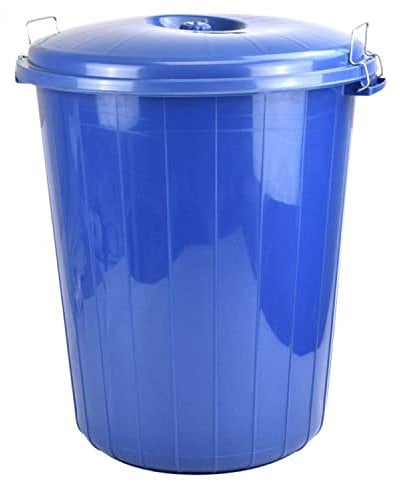 Large 50 Litres Heavy Duty Plastic Bin for Animal Food Storage Garden Waste Rubbish with Clip Locking Lid (Blue 50L)
