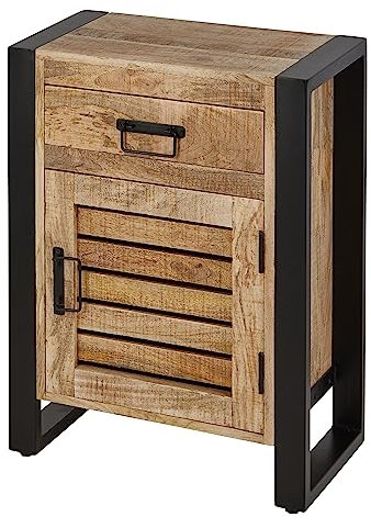 Harbour Bedside Table With Door and Drawer for Living Room, Hallway, Bedroom - Handcrafted Reclaimed Wood Small Side Table - Fully Assembled Rustic End Nightstand - 70cm x 50cm x 35cm