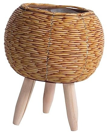 Folpus Pflanzkorb mit Beinen, Rattankorb, moderner Blumentopf, Blumentopf, Pflanzgefäß für Schlafzimmer, Balkon, Wohnung, Büro, Bauernhaus, Kugel Hellbraun