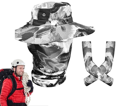 Facynde Fischerhüte mit Gesichtsbedeckung | Outdoor-Wandermütze mit Ärmeln, Gesichtsbedeckung, Angelschirm-Mesh-Kappe, 3-teilig,Hut mit breiter Krempe für Damen, Schattennetz, Angelkappe