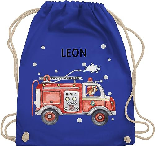 Turnbeutel Rucksack - Feuerwehr Auto I Feuerwehrauto I 112 I Fire Truck I Löschfahrzeug - Unisize - Royalblau - rucksäcke kindergarten beutel für wechselwäsche jugendfeuerwehr feuerwehrautos
