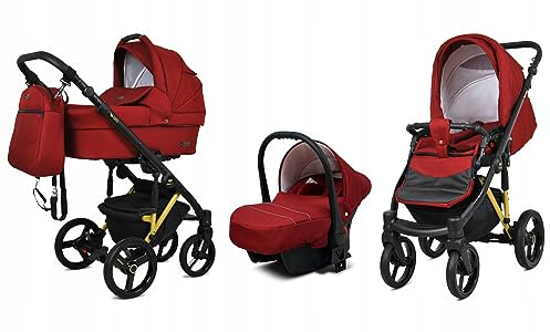 BabyLux® Kinderwagen Set 3 in 1 - UZO - incl. Babywanne, Buggy Sportsitz, Auto-Babyschale - Autositz - Kinderwagenset - Kombikinderwagen mit Wickeltasche, Regenschutz usw.