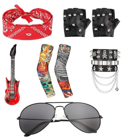8-Teiliger Heavy-Metal-Anzug, Rockstar-Kostüm, Punk-Zubehör, Disco-Kostüm-Zubehör, Verkleidung Für Jungen Und Mädchen, Cosplay, Rocker-Kostüm, Geeignet Für Rock-Events, Partys