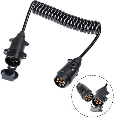 XUEYI 2,5M Rallonge Prise Remorque 7 Broches, avec Prise Mâle et Femelle, 12V Rallonge Cable Remorque 7 Broches, Rallonge Spirale Câble Remorque 7 Fils, pour Remorque Voiture Camion Caravane