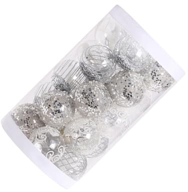 wueiooskj 25 Stück Festliche Dekorationen, Christbaumkugeln in Mehreren Farben, glitzernde Weihnachtskugeln aus Kunststoff, Silber
