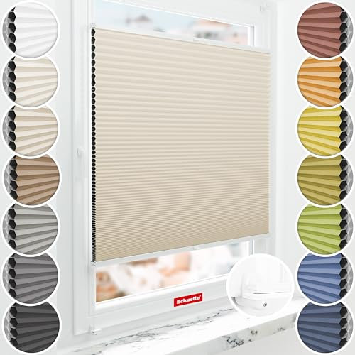 Schuette® Wabenplissee ohne Bohren ● Blackout x Honey ● The Dune (Beige) ● 35x230cm (Breite x Höhe) ● Suprafix Klemmhalter Incognito X ● 60 Sekunden Montage