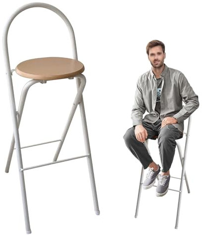 Sgabello Alto Pieghevole, Sgabello da Bar Pieghevole per Colazione con Poggiapiedi, 60/65/70/75 Cm Sgabelli Pieghevoli Alti per Adulti per Esterni ed Interni, Naturale ( Color : 1pc , Size : 70cm/28in