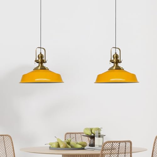 bamyum Asletl Pendelleuchte Esstisch Dunkelgelb 2 Flammig Metall Ø41 cm, Hängelampe Esstisch Wohnzimmer, Hängelampe Industrial Vintage, Küchenlampe Vintage, Pendelleuchte Dunkelgelb, Esstischlampe