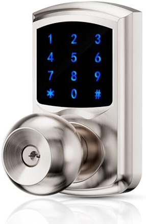 Hidalife Keyless Entry Door Lock with Code, Keypad Door Lock with Handle, Touchscreen Digital Lock with Keypad for Front Door, Auto-Lock, Satin Nickel