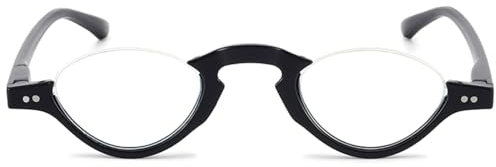 ABETOS Lesebrille Halbrand Damen Herren Anti Blaulicht Retro Mode Halbmond Halbrahmen Lesehilfe Sehhilfe Federscharnier Blaulichtfilter Computerbrille mit Stärke, Mattes Schwarz+1.0