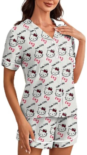 Sommer Hausanzug Für Frauen Schlafanzüge Kurzarm Pjs Sets Damen Pyjama Set Kurzarm Sleepshirt Mit Knöpfe Baumwolle Schlafanzüge Für Damen Pyjama Kurz Kurz Pyjama Mit Knopfleiste Zweiteiliger Sleepwear