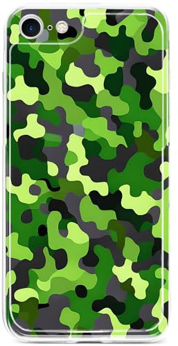 Berkin Arts Compatible with iPhone SE 2022/2020 Case iPhone 8 Case/iPhone 7 Case Clear TPU Cover Green Camouflage Design Lush Hues Leafy Minimalism