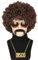 Topcosplay 4er Set Afro Perücke Herren mit Sonnenbrille Schnurrbart Halskette 70 80er Jahre Perücke Vokuhila Disco Perücke Hippie Perücke Halloween Karneval Kostüm (Dunkelbraun)