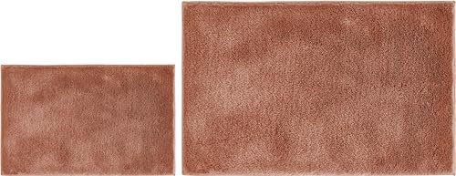 andiamo Badematte rutschfest Florida - Badezimmerteppich weich und flauschig - Badteppich rutschfest waschbar Duschvorleger Badvorleger für Badezimmer 2er Set 40 x 60 cm + 60 x 100 cm rostrot