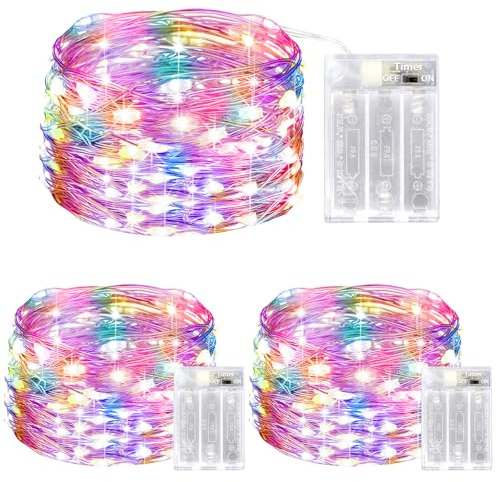 litogo LED Lichterketten Batterie mit Timer, 3 Stück 5M 50er Micro LED Lichterkette Draht Innen Batteriebetrieben für Halloween Party Weihnachten Weihnachtsbaum Hochzeit Deko (Mehrfarbig)