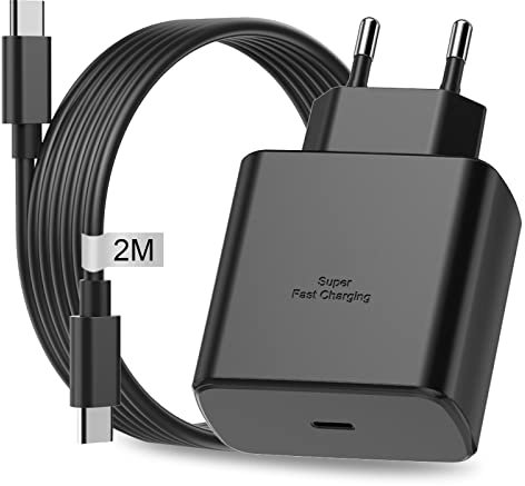 Cargador Samsung Carga Rapida 45W, Cargador USB C para Samsung Galaxy S24 Ultra S23 S22 S21 S20 Note, Cargador Rapido Samsung Cargador Tipo C Carga Rapida Enchufe USB C Cargador con Cable (Negro)