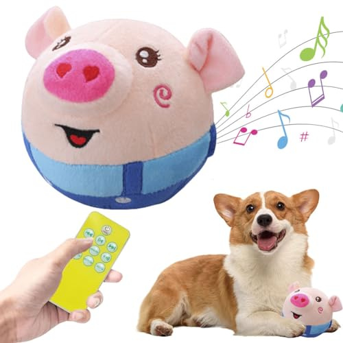 RuiDay Jouet pour Chien, Jouet Chien Interactif, Jouets de Balle Rebondissante pour Chiens, Balle Interactive pour Chiens, Jouets de Chienen Peluche de Lavable (Cochon Bleu Souriant)