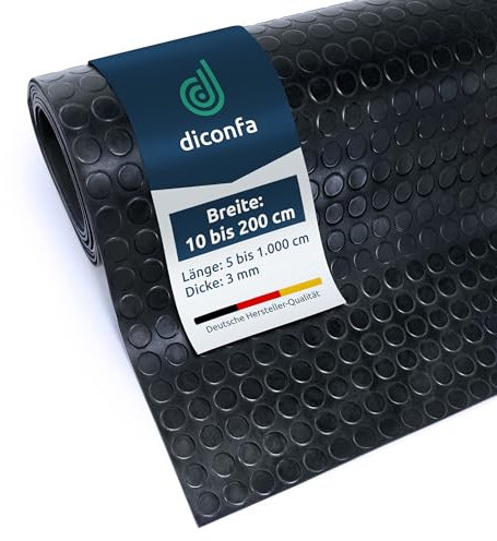 diconfa Noppenmatte Gummimatte 3mm WÄHLEN - BREITE 0,1m bis 2m - LÄNGE 0,05m bis 10m - Auswahl 1,7m x 3m (1700mm x 3000mm) - Meterware Gummimatten Antirutschmatte Werkstatt Garage Industrie
