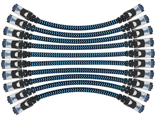 CABNEER Cable Ethernet, Câbles Ethernet Cat 8 1,5M 10 Pièces, Réseau RJ45 Haut Débit 40Gbps 2000MHz Nylon Tressé Double Blindage Rallonge Ethernet Cat 8 Compatible avec Routeur Modem Décodeur TV