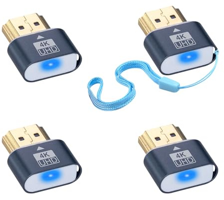 Duttek Enchufe simulado HDMI 4K, emulador de pantalla de monitor virtual, adaptador de pantalla sin cabeza para Windows Mac OSX Linux, soporta hasta 4 K a 60 Hz (con luz indicadora, 4 unidades)