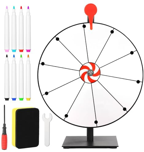 Diegimr 40cm Großes Glücksrad Set, Rouletterad mit 10 Schlitzen und Robuster Basis Tombola Raddreher mit Ständer Tischdreher für Karneval Messen Glücksrad-Spiele (Weiß)