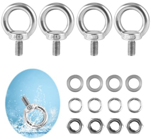 Boulon à Œil m8 Acier Inoxydable Écrou à Œillet avec Capuchon à Vis et Rondelle Boulons à Œil à Filetage Extérieur pour Fixation et Suspension, Intérieur, Extérieur, 4 Pièces