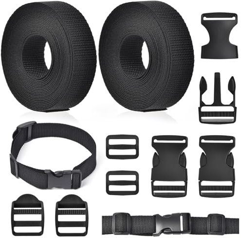 GGXZHT 10M Nylon Gurtband 30mm mit 10 Paare Schnallen und Verschlüsse, Einstellbare Kunststoff Steckschnalle, Klickverschluss für Rucksack DIY Handwerk Hundehalsband