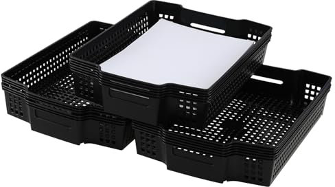 Melontray 6 Pack Plastic Stacking Basket Trays, Stacking Plastic A4 Storage Tray, Black