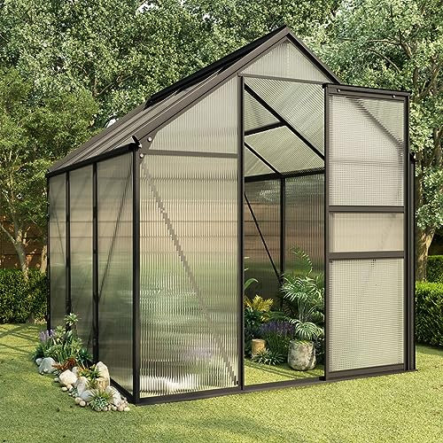 IKAYAA Gewächshaus Aluminium 190 x 190 x 125/195 cm Gartenhaus Winterfest Gewächshaus Glas Glashaus Garten Tomatenhaus Frühbeet und Pflanzenhaus