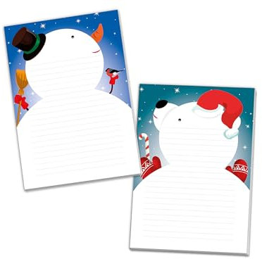 2 Motiv Schreibblöcke Hefte Briefpapier liniert für Kinder Schule Weihnachten Weichnachtsmotiv Bär und Schneemann (1 Block dunkel und 1 Block hell A4 mit je 25 Blättern)
