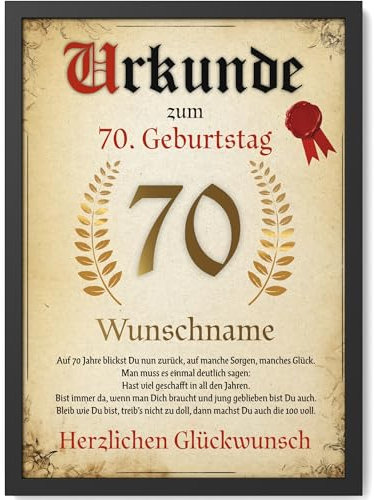 Papierschmiede® Personalisierte Urkunde zum 70. Geburtstag Geschenk Frauen Männer 70 Jahre Geburtstagskarte Geburtstagsgeschenk 70. Geburtstag personalisierbar Geburtstagsurkunde Jahrgang 1955