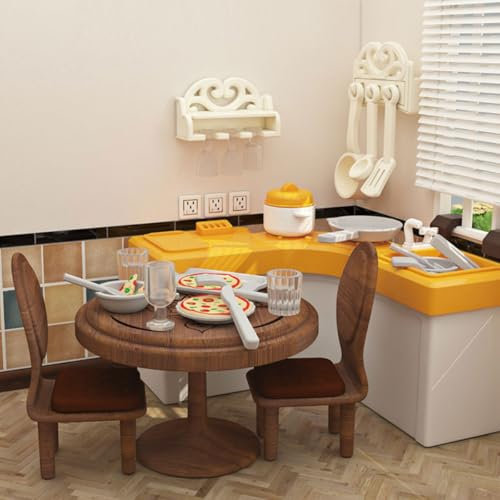 KARLOR Miniatur Möbel Set, 24 Stück Mini Küchen Dekoration Set Ofen Esstisch Stühle Küchenutensilien Geschirr, Mini Szene Zubehör Deko 1:12 Esszimmer Küche Zubehör （Küche）