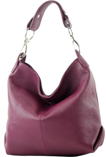 modamoda de T168 Damen Leder Schultertasche Henkeltasche Medium handmade in Italy, Farbe:Weinrot